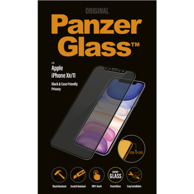 PanzerGlass | P2665 | Screen protector | Apple | iPhone Xr / 11 | Tempered glass | Black | Confidentiality filter; Full frame coverage; Anti-shatter film (holds the glass together and protects against glass shards in case of breakage); Case 