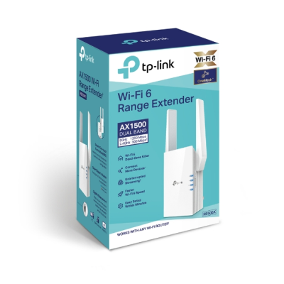 TP-LINK | Extender | RE505X | 802.11ax | 2.4GHz / 5GHz | 300+1200 Mbit / s | 10 / 100 / 1000 Mbit / s | Ethernet LAN (RJ-45) ports 1 | MU-MiMO No | no PoE | Antenna type 2xExternal