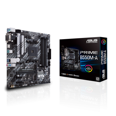 Asus | PRIME B550M-A | Processor family AMD | Processor socket AM4 | DDR4 | Memory slots 4 | Supported hard disk drive interfaces M.2, SATA | Number of SATA connectors 4 | Chipset AMD B | Micro ATX