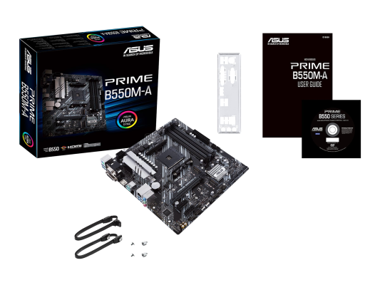 Asus | PRIME B550M-A | Processor family AMD | Processor socket AM4 | DDR4 | Memory slots 4 | Supported hard disk drive interfaces M.2, SATA | Number of SATA connectors 4 | Chipset AMD B | Micro ATX