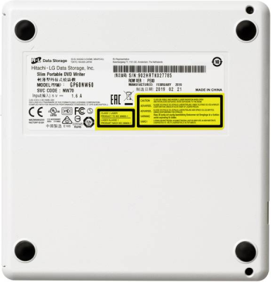 H.L Data Storage | Ultra Slim Portable DVD-Writer | GP60NW60 | Interface USB 2.0 | DVD±R / RW | CD read speed 24 x | CD write speed 24 x | White | Desktop / Notebook