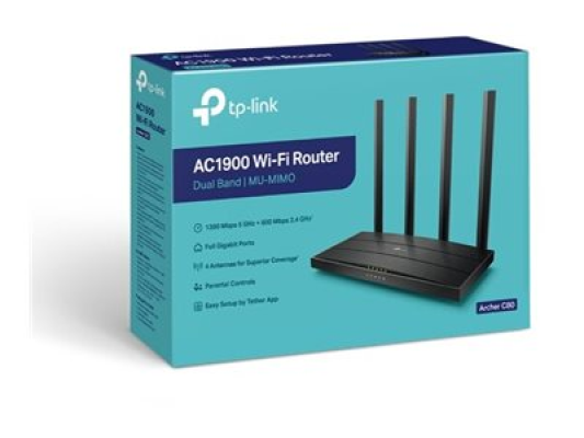 AC1900 Wireless MU-MIMO Wi-Fi 5 Router | Archer C80 | 802.11ac | 1300+600 Mbit / s | 10 / 100 / 1000 Mbit / s | Ethernet LAN (RJ-45) ports 4 | Mesh Support No | MU-MiMO Yes | No mobile broadband | Antenna type 4xFixed
