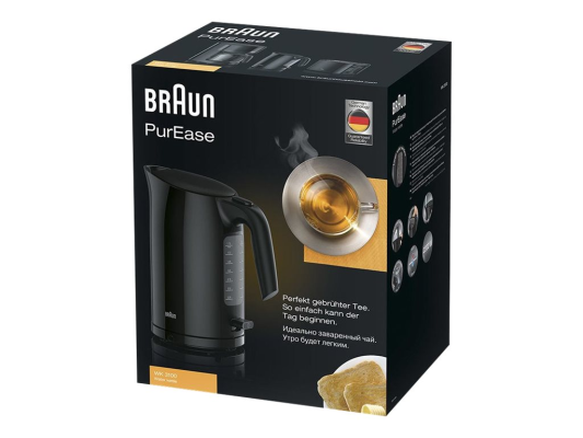 Braun | Kettle | WK3100BK PurEase | Standard | 2200 W | 1.7 L | Plastic | 360° rotational base | Black