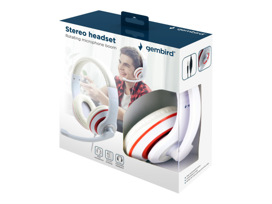 Gembird | Stereo Headset | MHS 03 WTRD | 3.5 mm | White with Red Ring | Headset