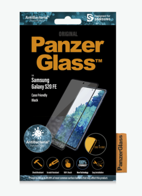 PanzerGlass | Samsung | Galaxy S20 FE CF | Glass | Black | Works with face recognition and is compatible with the in-screen fingerprint reader; Case Friendly | Clear Screen Protector