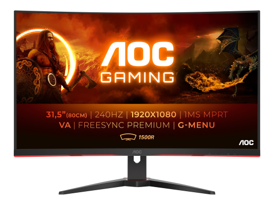 AOC | Curved Gaming Monitor | C32G2ZE | 31.5 " | VA | FHD | 16:9 | 240 Hz | 1 ms | 1920 x 1080 | 300 cd / m² | Headphone out (3.5mm) | HDMI ports quantity 2 | Black | Warranty 36 month(s)