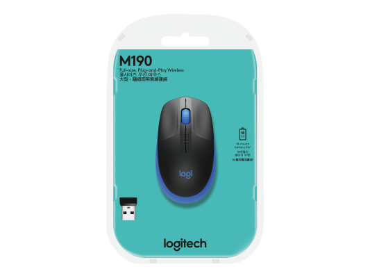 Logitech | Full size Mouse | M190 | Wireless | USB | Blue