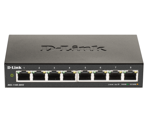 D-Link | Smart Gigabit Ethernet Switch | DGS-1100-08V2 | Managed | Desktop | Power supply type External | 24 month(s)