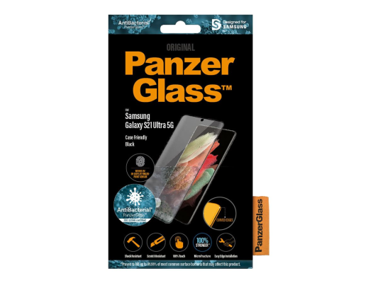 PanzerGlass | Samsung | Galaxy S21 Ultra Series | Antibacterial glass | Black | Case Friendly, Compatible with the in-screen fingerprint reader | Antifingerprint screen protector