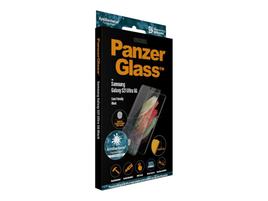 PanzerGlass | Samsung | Galaxy S21 Ultra Series | Antibacterial glass | Black | Case Friendly, Compatible with the in-screen fingerprint reader | Antifingerprint screen protector