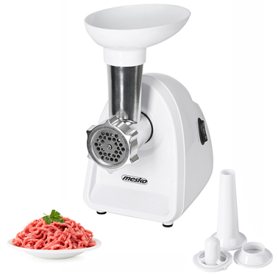 Mesko | Meat mincer | MS 4809 | White | 350 W | Middle size sieve; mince sieve; poppy sieve; plunger; sausage filler