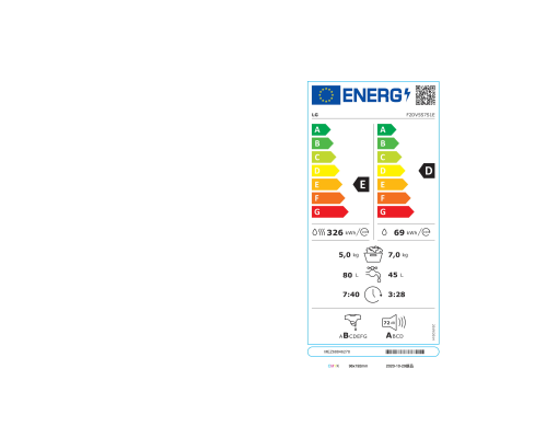 LG | Washing Machine With Dryer | F2DV5S7S1E | Energy efficiency class D | Front loading | Washing capacity 7 kg | 1200 RPM | Depth 46 cm | Width 60 cm | Display | LED | Drying system | Drying capacity 5 kg | Steam function | D