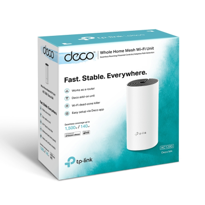 AC1200 Whole Home Mesh WiFi System | Deco M4 (1-pack) | 802.11ac | 867+300 Mbit / s | 10 / 100 / 1000 Mbit / s | Ethernet LAN (RJ-45) ports 2 | Mesh Support Yes | MU-MiMO Yes | No mobile broadband | Antenna type 2xInternal