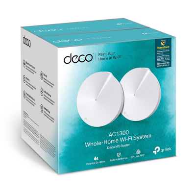 AC1300 Whole Home Mesh Wi-Fi System | Deco M5 (2-pack) | 802.11ac | 867+400 Mbit / s | 10 / 100 / 1000 Mbit / s | Ethernet LAN (RJ-45) ports 2 | Mesh Support Yes | MU-MiMO Yes | No mobile broadband | Antenna type 4xInternal per Deco uni