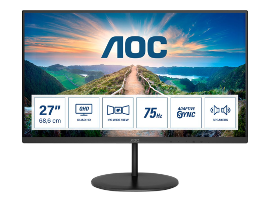 AOC | LCD Monitor | Q27V4EA | 27 " | IPS | QHD | 16:9 | 75 Hz | 4 ms | 2560 x 1440 | 250 cd / m² | Headphone out | HDMI ports quantity 1 | Warranty 36 month(s)