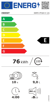 Dishwasher | DSFO 3T224 C | Free standing | Width 45 cm | Number of place settings 10 | Number of programs 9 | Energy efficiency class E | Display | White