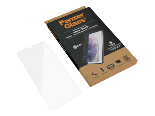PanzerGlass | Samsung | Galaxy S22 | Tempered glass | Transparent | Case friendly. Compatible with ultrasonic fingerprint sensor. 100 % touch sensitivity. Antibacterial (ISO 22196 certified & JIS 22810 approved) | Screen Protector
