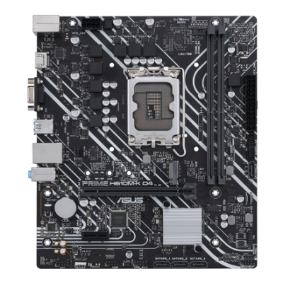 Asus | PRIME H610M-K D4 | Processor family Intel | Processor socket LGA1700 | DDR4 DIMM | Memory slots 2 | Supported hard disk drive interfaces SATA, M.2 | Number of SATA connectors 4 | Chipset Intel H610 | mATX