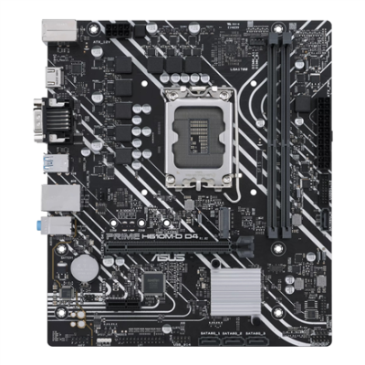 Asus | PRIME H610M-D D4 | Processor family Intel | Processor socket LGA1700 | DDR4 DIMM | Memory slots 2 | Supported hard disk drive interfaces SATA, M.2 | Number of SATA connectors 4 | Chipset Intel H610 | mATX