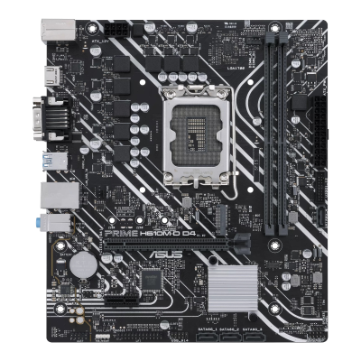 Asus | PRIME H610M-D D4 | Processor family Intel | Processor socket LGA1700 | DDR4 DIMM | Memory slots 2 | Supported hard disk drive interfaces SATA, M.2 | Number of SATA connectors 4 | Chipset Intel H610 | mATX