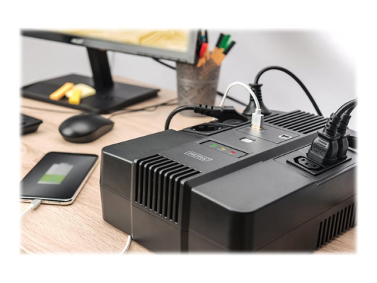 Digitus | All-in-One UPS | All-in-One UPS, 600VA / 360W, LED 12V / 7Ah x1, 4x CEE 7 / 7,3x IEC C13, USB, RJ45 | 600 VA | 360 W