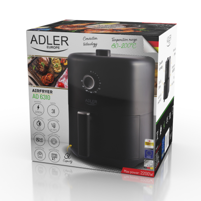 Adler | Airfryer | AD 6310 | Power 2200 W | Capacity 3 L | High-volume hot-air circulation technology | Black