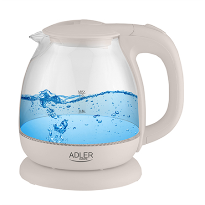 Adler | Kettle | AD 1283C | Electric | 900 W | 1 L | Glass / Stainless steel | 360° rotational base | Cream