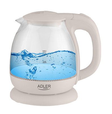 Adler | Kettle | AD 1283C | Electric | 900 W | 1 L | Glass / Stainless steel | 360° rotational base | Cream