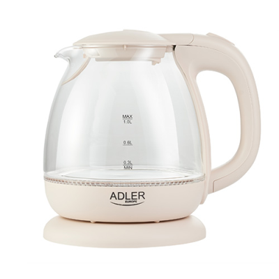 Adler | Kettle | AD 1283C | Electric | 900 W | 1 L | Glass / Stainless steel | 360° rotational base | Cream