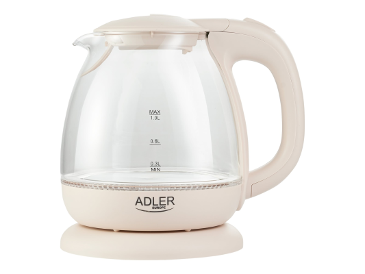 Adler | Kettle | AD 1283C | Electric | 900 W | 1 L | Glass / Stainless steel | 360° rotational base | Cream