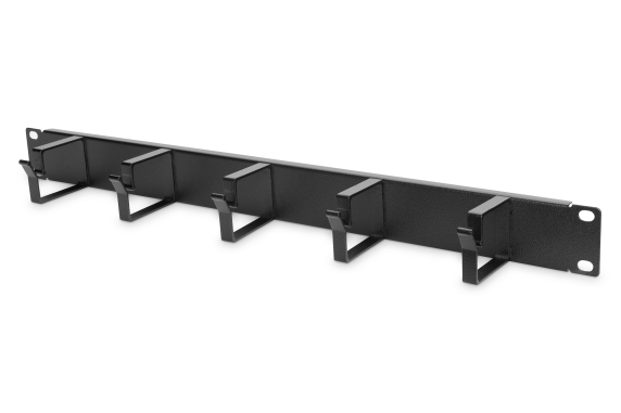Digitus | Cable Management Panel | DN-97602 | Black | 5x cable management ring (HxD: 40x60 mm). The Cable Management Panel is getting fixed on the 483 mm (19“) profile rails. Five cable guiding rings allow an easy, horizontal array of patch cables
