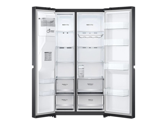 LG | Refrigerator | GSLV71MCLE | Energy efficiency class E | Free standing | Side by side | Height 179 cm | No Frost system | Fridge net capacity 416 L | Freezer net capacity 219 L | 36 dB | Matte Black