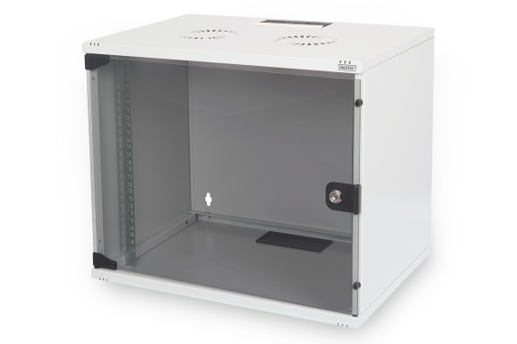 Digitus | 7U wall mounting cabinet | DN-19 07U-S-1 | Grey | Safety class rating IP20. Lockable safety-glass door. 200° door opening angle. Front door: Glass door, single opening. Unmounted 370x540x400 mm