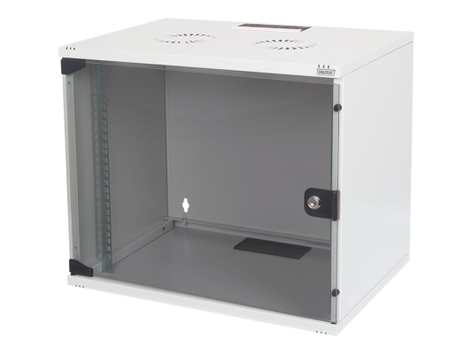 Digitus | 7U wall mounting cabinet | DN-19 07U-S-1 | Grey | Safety class rating IP20. Lockable safety-glass door. 200° door opening angle. Front door: Glass door, single opening. Unmounted 370x540x400 mm