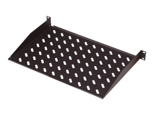 Digitus | 1U Fixed Shelf for Racks | DN-19 TRAY-1-400-SW | Black | The shelves for fixed mounting can be installed easy on the two front 483 mm (19“) profile rails of your 483 mm (19“) network- or server cabinet. Due to their stable, perforated st