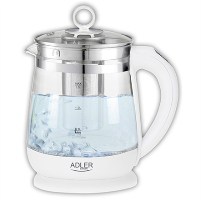 Adler | Kettle | AD 1299 | Electric | 2200 W | 1.5 L | Glass / Stainless steel | 360° rotational base | White