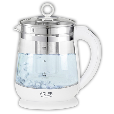 Adler | Kettle | AD 1299 | Electric | 2200 W | 1.5 L | Glass / Stainless steel | 360° rotational base | White