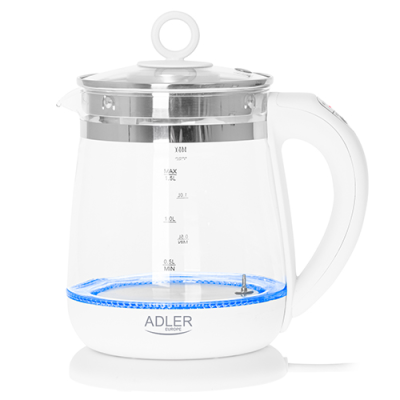 Adler | Kettle | AD 1299 | Electric | 2200 W | 1.5 L | Glass / Stainless steel | 360° rotational base | White