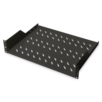 Digitus | 2U Fixed Shelf for Racks | DN-19 TRAY-2-SW | Black | Perfect for storage of components which are not 483 mm (19”) suitable. Slim design which takes space of 2 height units. Easy and quick to mount or dismount. Dimensions 88x482x349 mm, u