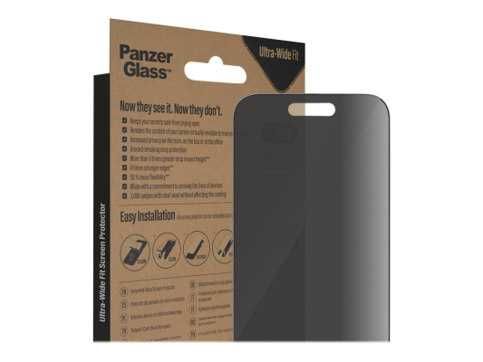 PanzerGlass | Screen protector | Apple | iPhone 14 Pro | Glass | Black | Ultra-Wide Fit; Easy installation; Privacy Filter; Fingerprint resistant | Privacy