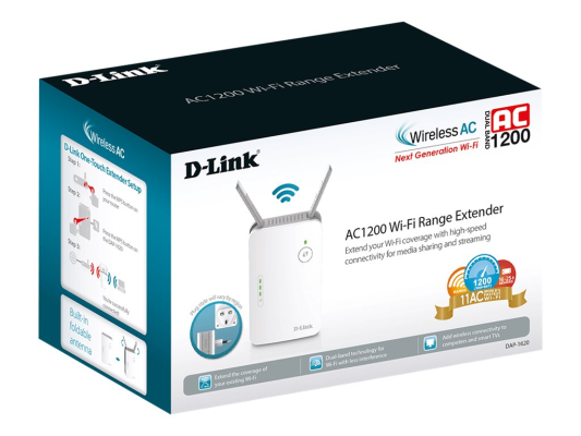 D-Link | AC1300 Wi-Fi Range Extender | DAP-1620 | 802.11ac | Mesh Support No | 400+867 Mbit / s | 10 / 100 / 1000 Mbit / s | Ethernet LAN (RJ-45) ports 1 | No mobile broadband | MU-MiMO No | Antenna type External