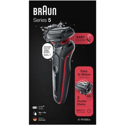 Braun | Shaver | 51-R1000s | Operating time (max) 50 min | Wet & Dry | Black / Red