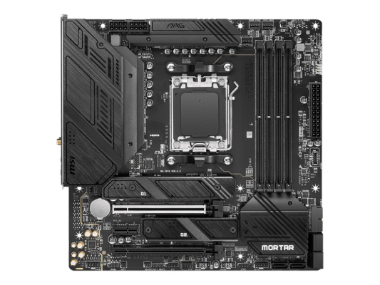 MSI | MAG B650M MORTAR WIFI | Processor family AMD | Processor socket AM5 | DDR5 DIMM | Memory slots 4 | Supported hard disk drive interfaces SATA, M.2 | Number of SATA connectors 6 | Chipset AMD B650 | mATX