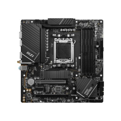 MSI | PRO B650M-A WIFI | Processor family AMD | Processor socket AM5 | DDR5 DIMM | Memory slots 4 | Supported hard disk drive interfaces SATA, M.2 | Number of SATA connectors 4 | Chipset AMD B650 | mATX