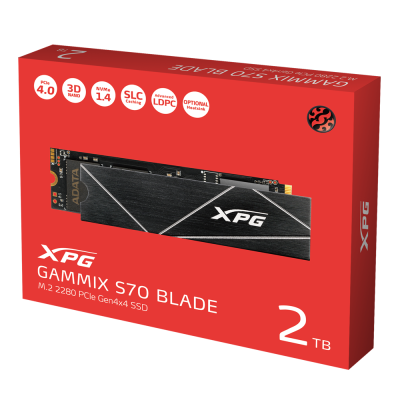 ADATA | XPG Gammix S70 BLADE | 2000 GB | SSD form factor M.2 2280 | Solid-state drive interface PCIe Gen4x4 | Read speed 7400 MB / s | Write speed 6400 MB / s