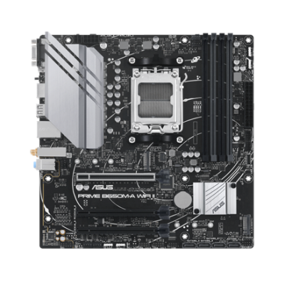 Asus | PRIME B650M-A WIFI II | Processor family AMD | Processor socket AM5 | DDR5 DIMM | Memory slots 4 | Supported hard disk drive interfaces SATA, M.2 | Number of SATA connectors 4 | Chipset AMD B650 | mATX