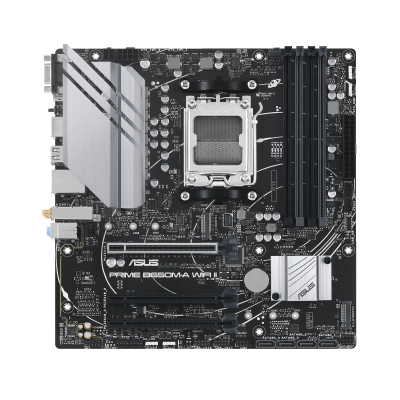 Asus | PRIME B650M-A WIFI II | Processor family AMD | Processor socket AM5 | DDR5 DIMM | Memory slots 4 | Supported hard disk drive interfaces SATA, M.2 | Number of SATA connectors 4 | Chipset AMD B650 | mATX