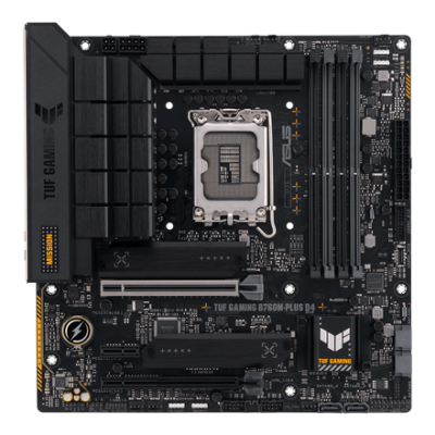 Asus | TUF GAMING B760M-PLUS D4 | Processor family Intel | Processor socket LGA1700 | DDR4 DIMM | Memory slots 4 | Supported hard disk drive interfaces SATA, M.2 | Number of SATA connectors 4 | Chipset Intel B760 | mATX