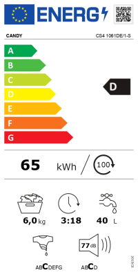 Candy | Washing Machine | CS4 1061DE / 1-S | Energy efficiency class D | Front loading | Washing capacity 6 kg | 1000 RPM | Depth 45 cm | Width 60 cm | LCD | Near Field Communication (NFC) | White