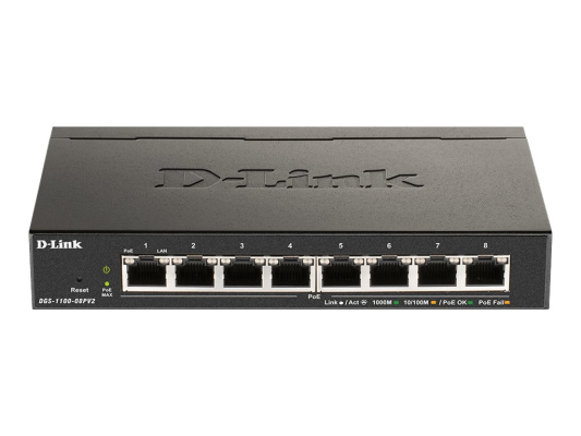 D-Link | 8-Port Gigabit PoE Smart Managed Switch | DGS-1100-08PV2 | Web managed | Desktop | Power supply type External